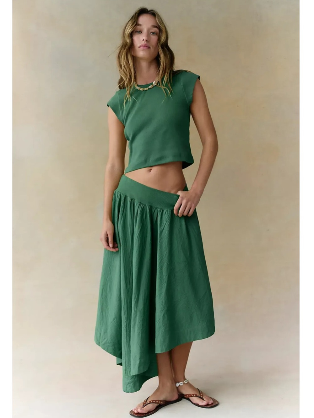 Free People Free-est Annette Matching Set in Mermaid Moss Boho Cottage NWT